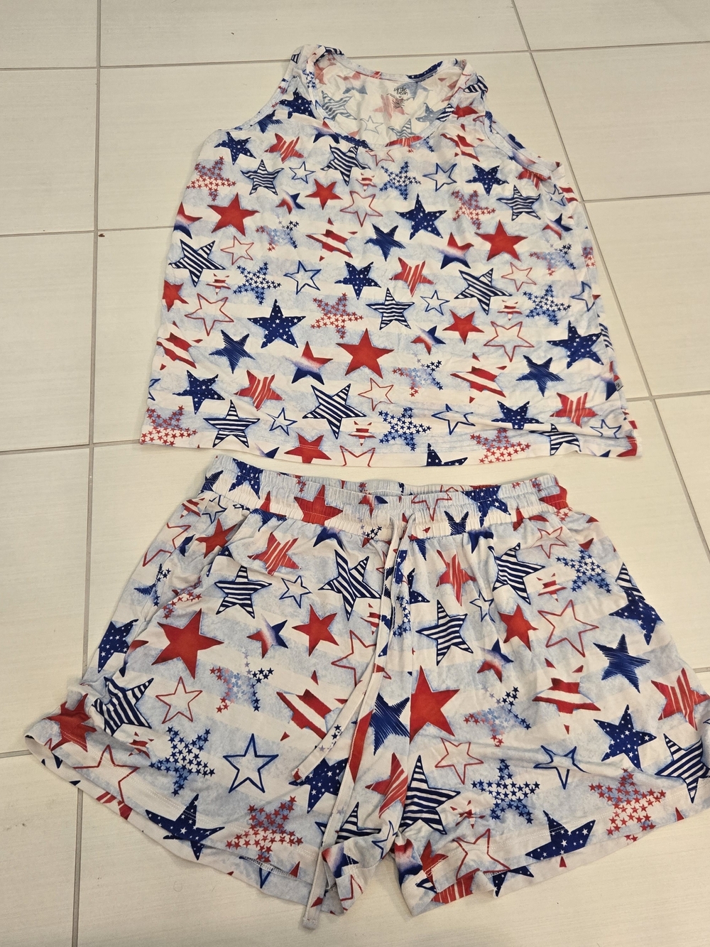 Bamboo Sleeveless Star-Print Pajama Set — Red, White & Blue